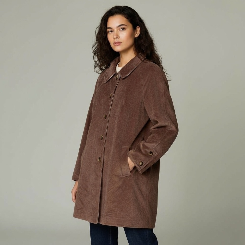 CORDANA Wellington Fashions Vintage Brown Velour Button Front Mid Length Coat‎